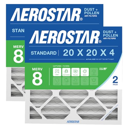 Aerostar 20x20x4 MERV 8 Air Filter 2 Pack - HVAC Furnace Replacement