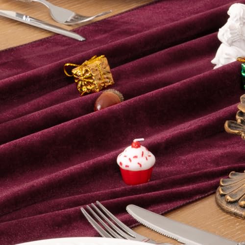 MLMC Burgundy Velvet Table Runner 10ft Wrinkle-Resistant Luxury Decor