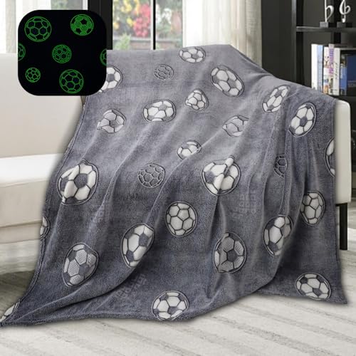 Glow in The Dark Blanket Soccer, Toddler Blankets is Kids Boys Girls Fun Soft Flannel Sleep Blanket, Soccer Gifts for Boys Girls Soccers Lovers and Christmas 50"x60"