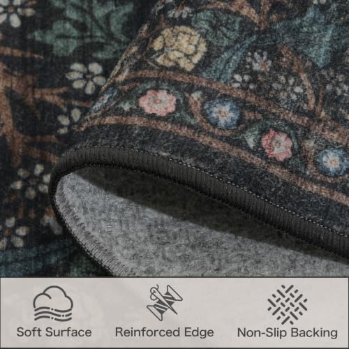 8x10 Dark Green Floral Area Rug - Washable Living Room Carpet