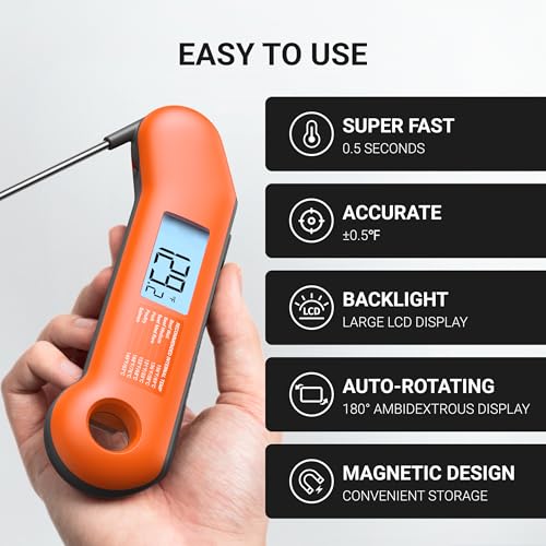 Orange & Gray Digital Meat Thermometer – 0.5 Sec Fast, NIST Certified, Waterproof