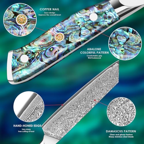 Home Safety Damascus Kiritsuke Knife with 67-Layer VG-10 Blade, Abalone Shell Handle – 20cm, Gift Box (K-CHEF variant)