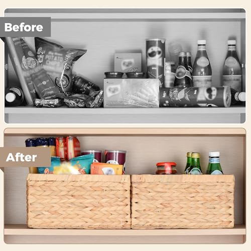 Set of 2 Water Hyacinth Wicker Storage Baskets with Handles - Natural Organizers for Shelves & Home