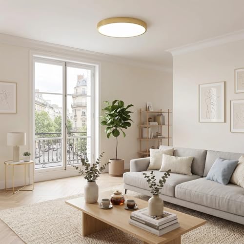12 Inch Brushed Gold LED Ceiling Light - Modern Flush Mount Fixture with 3 Color Temperatures