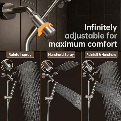 Veken Mainstream Pick 10-Inch Brushed Nickel All Metal Rain Shower Head with Handheld Spray Combo