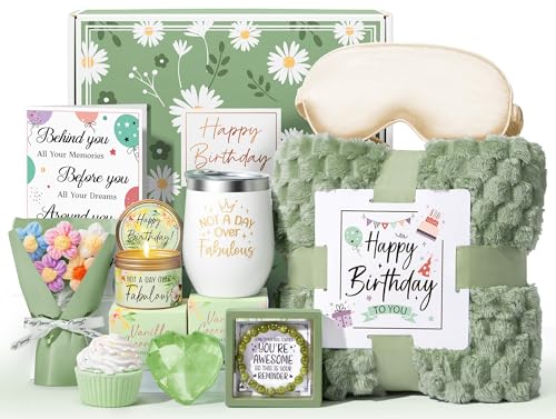 Spa Gift Basket for Women Sage Green Vanilla Coconut Birthday Presents for Her