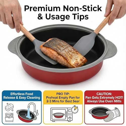 Microwave Frying Pan Skillet Grill & Crisper Pan with Lid - Non-Stick, Versatile Cooking
