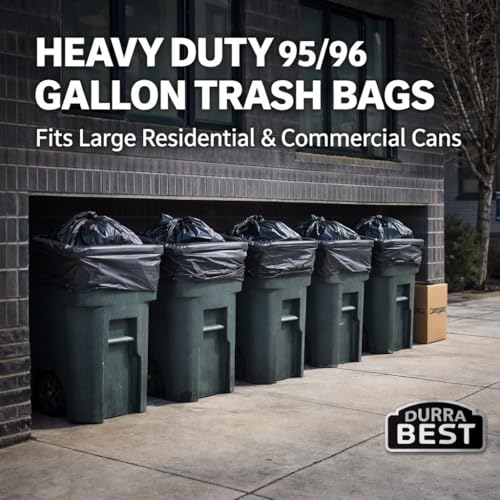 95-96 Gallon Heavy Duty Trash Bags - Extra Large 61x68 Inch Garbage Liners - Leak & Tear Resistant - 40 Pack