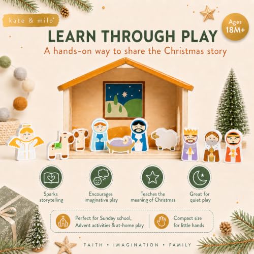 Kate & Milo 10-Piece Wooden Nativity Playset - Nativity Set for Toddlers