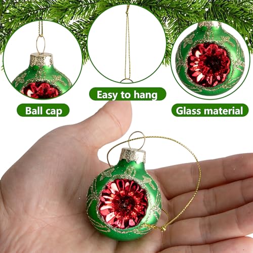 9 Pcs Christmas Glass Reflector Ball Ornaments - 1.6 Inch Hanging Holiday Decor