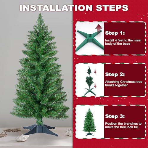 FLAGLY 3ft Artificial Christmas Tree - Green Mini Tabletop Pine with 4-Leg Base