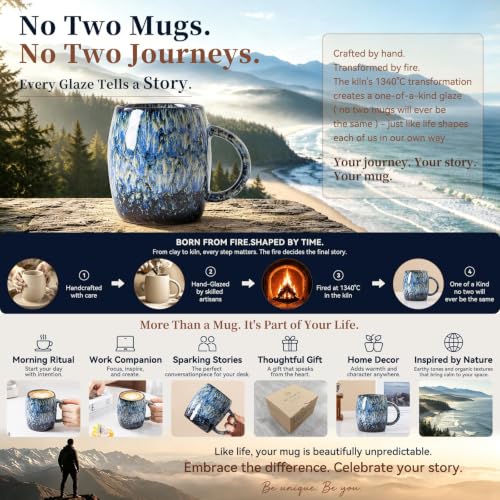 XIYUANJI Stormy Coast Resilience Ceramic Mug 14oz Handcrafted Gift for Him