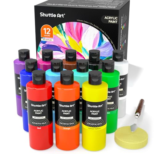 Acrylic Paint Set 12 Colors - 8.45oz Bulk Painting Supplies for Artists, Kids & Crafts - Variation of 12 Colors / 8.45 Fl Oz