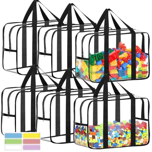 XXL Toy Storage Bags with Labels - Reusable Clear Organizer, Black