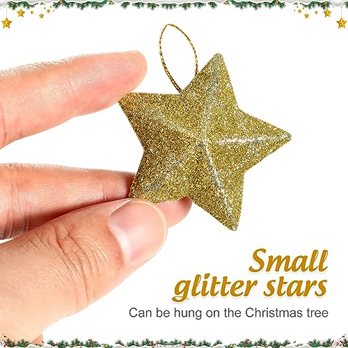 MAGICLULU Gold Glitter Star Ornaments 30Pcs 5x5cm Mini Christmas Hanging Stars