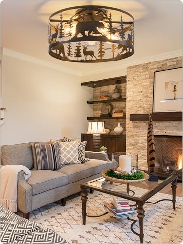 Black 18 Inch Farmhouse Ceiling Fan with Light and Remote Control - Rustic Style