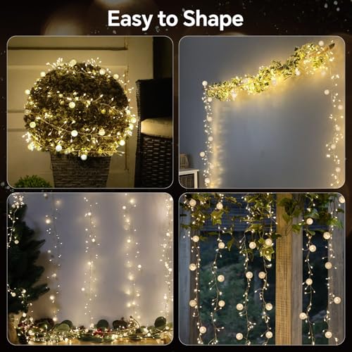 Battery Powered Fairy Lights with Remote, 100 LED Cluster Lights Christmas Waterproof Twinkly Globe String Lights for Christmas Tree Copper Wire Firecracker Light for Bedroom Indoor Decoration