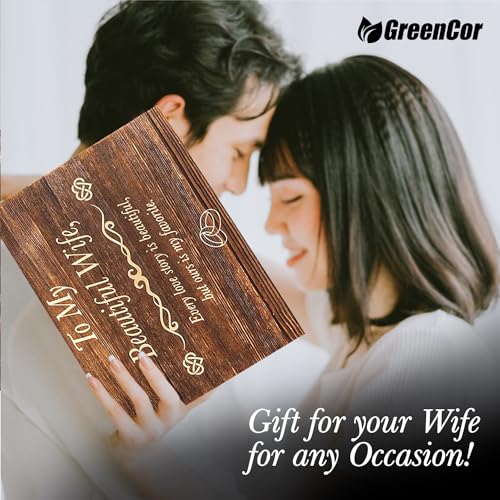 Wife Gift Valentine's Day Wooden Gift Set with Engraved Heart & Gold Dipped Rose - Wife Variation