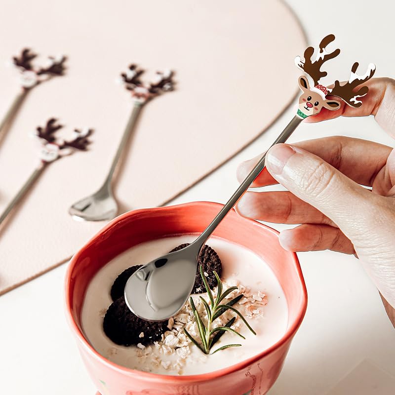 2Pcs Christmas Reindeer Coffee Spoons 5.6 Inch Elk Antler Tea Spoons