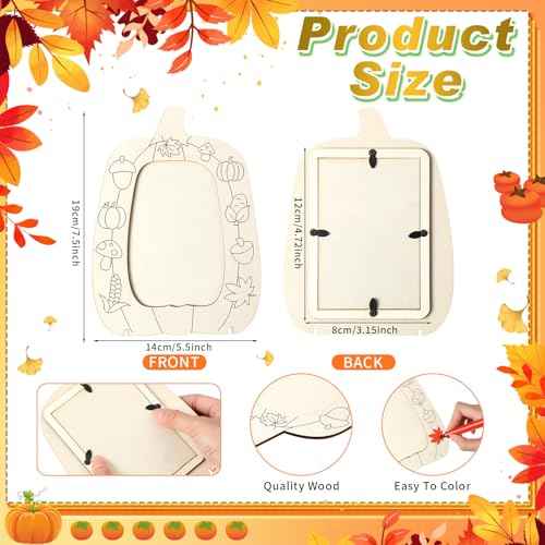 Geelin 6 Pack Fall DIY Wooden Pumpkin Picture Frames Craft Kits Pumpkin Photo Frame Ornaments for Thanksgiving Autumn Art Fall Craft Decoration for Home Classroom Activities Gift Party Favor (Fresh)