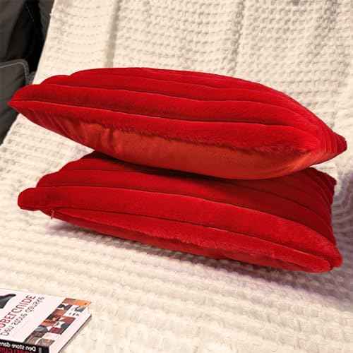 2 Pack 12x20 Pillow Cover Velvet Pillow Covers, Faux Fur Oblong Throw Pillow Covers for Living Room Decorations Throw Pillow Case, Throw Pillow Cover Cushion Cover for Home Sofa Bedroom Car, Red