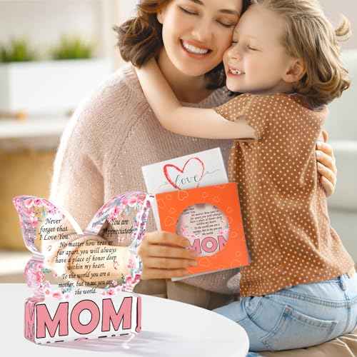 Birthday Gifts for Mom Birthday Gifts for Mom from Daughter Son, Mom Birthday Gift Ideas Unique Christmas Mothers Day Best Mom Ever Gift New Mom Single Mom Stepmom Butterfly Shaped Acrylic Plaque Sign