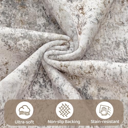 6x9 Brown Grey Washable Abstract Area Rug - Soft Non-Slip Indoor Floor Carpet for Living Room & Bedroom