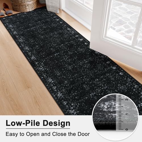 Hedlive Black Washable Hallway Runner Rug 2'6 x 8' Non Slip Indoor Floor Carpet
