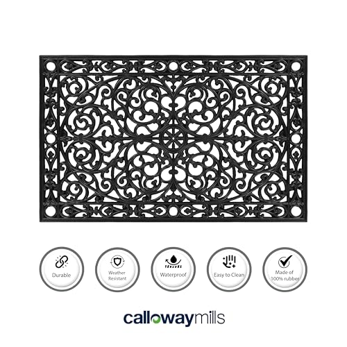 Gatsby Rubber Doormat 30x48 Inches - Heavy-Duty Non-Slip Indoor Outdoor Mat with Scroll Design - Variation of Doormat 2'6" x 4'