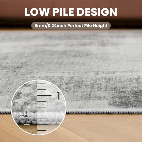 Washable Area Rug 8x10 - Neutral Abstract Grey Rug for Living Room - Non-Slip, Soft, Eco-Friendly