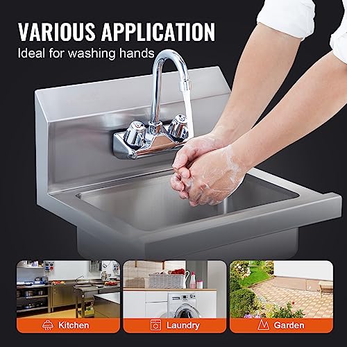 Commercial Stainless Steel Hand Sink with Faucet - Wall Mount Utility Basin, 17x15 inch