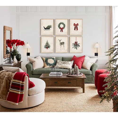 SYYANKK 12x16 Inch Unframed Vintage Christmas Wall Art Set - Rustic Holiday Canvas Prints