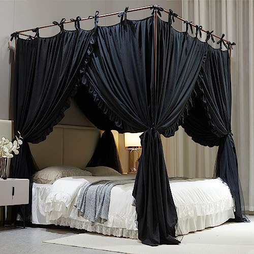 Princess Bed Canopy with Mosquito Net - Double Layer Black 53 x 78 Inches