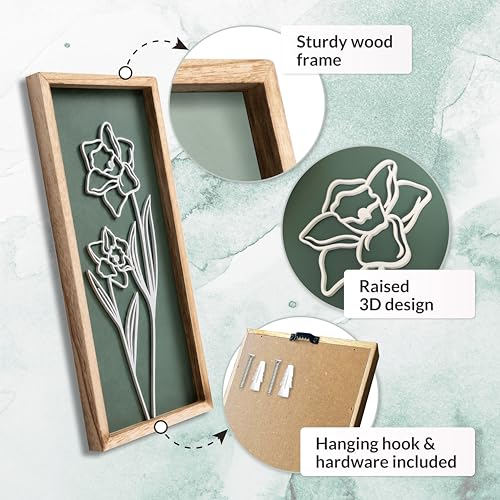 7x16 Green 3D Floral Wall Art Set of 2 | Botanical Wooden Decor for Living Room & Bedroom