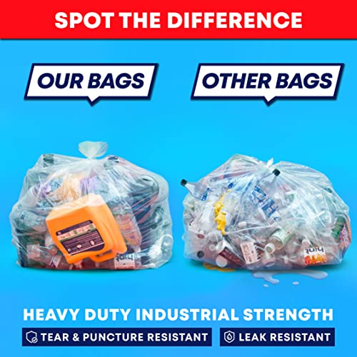 Tasker 50 Pack Heavy Duty 95-96 Gallon Clear Trash Bags with Ties - Extra Large Garbage Liners for Recycling, Yard Waste, and Heavy Duty Use