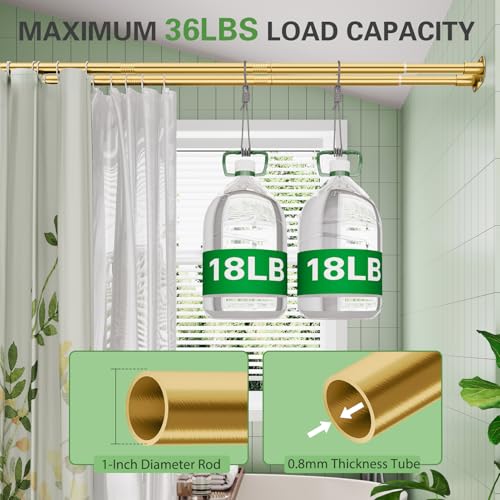 Adjustable Double Shower Curtain Rod 28-76 Inches Gold Wall Mount