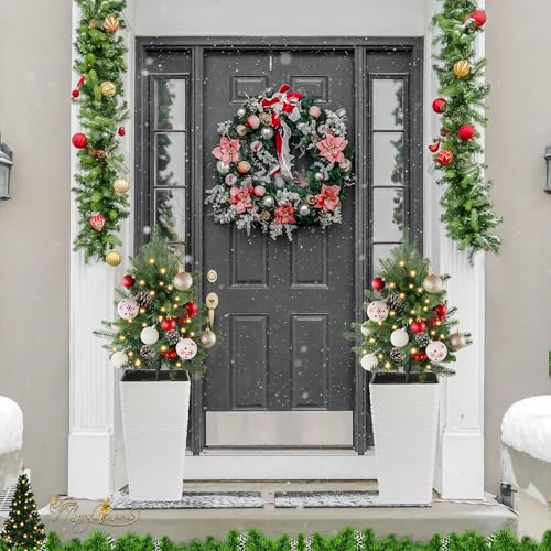 Sunnyglade 27-Inch Outdoor Christmas Tree Set of 2 with 60 LED Lights