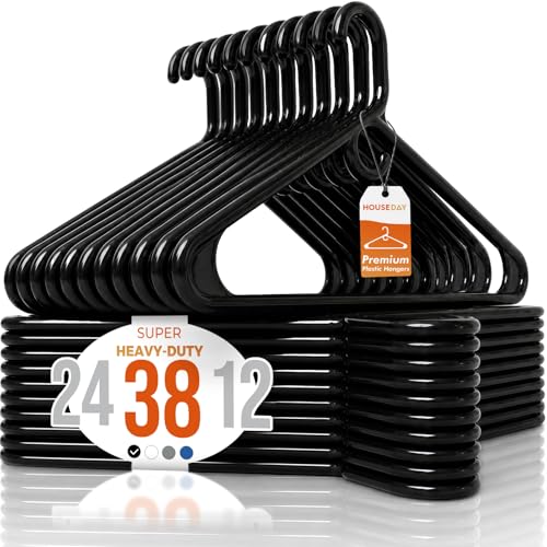 HOUSE DAY Heavy Duty Plastic Clothes Hangers Black 38 Pack - Thick Support