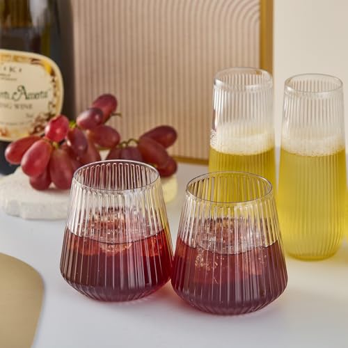 Ribbed Transparent Plastic Wine & Champagne Glasses 56 Pack, 9 & 14 OZ