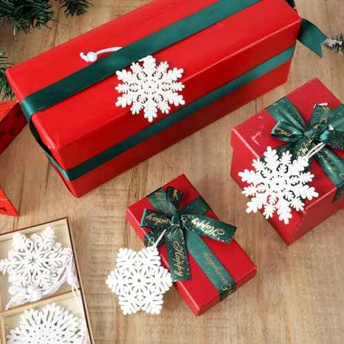 16 Pcs Wooden Snowflake Christmas Ornaments, White Snowflakes for Crafts, Snowflake Hanging Ornament for Christmas Tree Winter Garland