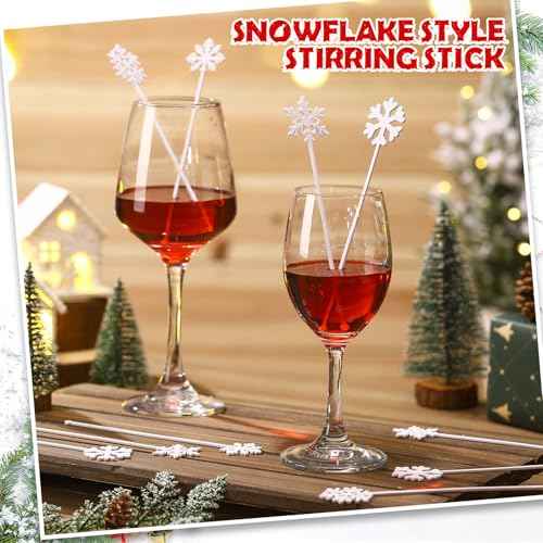 30 Pcs Snowflake Coffee Stirrers Winter 6 Inch Christmas Cocktail Picks Snowflake Drink Swizzle Sticks Reusable Drink Stirrers Hot Cocoa Chocolate Stick Supplies for Cocktail Xmas Party Decor