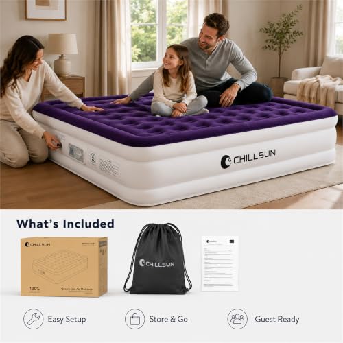 Purple Queen Air Mattress with Built-In Pump, 18 Inch Raised, 650 lb Capacity