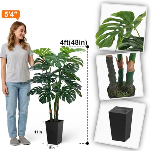 Aveyas 4ft Tall Artificial Monstera Deliciosa Tree - Fake Indoor/Outdoor Plant with Pot (Variation 4)