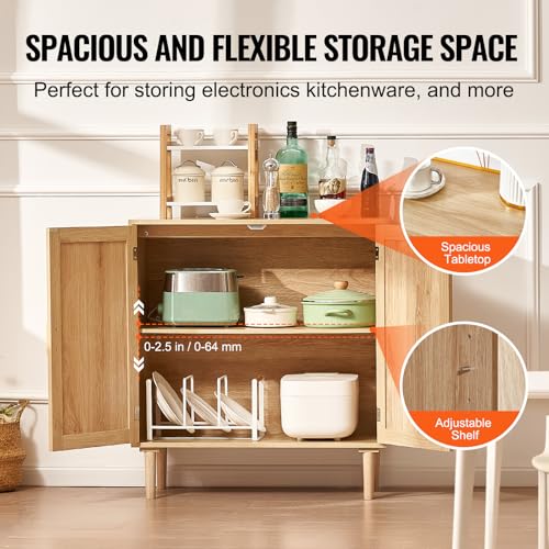 Medium Natural VEVOR Rattan Sideboard Cabinet with Adjustable Shelves & Magnetic Doors
