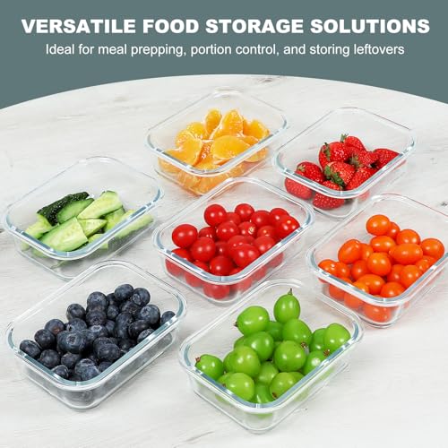 KOMUEE 10-Pack 22 oz Glass Meal Prep Containers - Gray, Airtight & Oven Safe