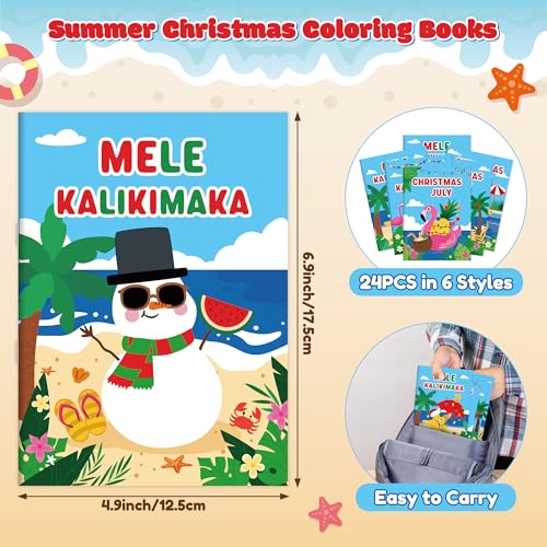 JAPBOR July Christmas Coloring Books - 24PCS Mini Summer Xmas Color