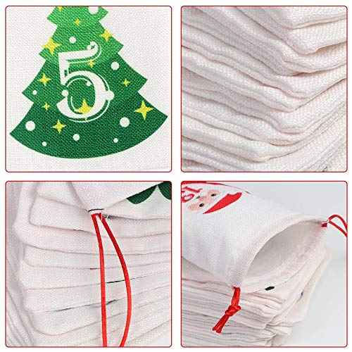 OurWarm Christmas Advent Calendar 2025, 24 Days Burlap Hanging Advent Calendars Candy Gift Bags DIY Xmas Countdown Christmas Decorations for Kids Wall Home Office Holiday Decor