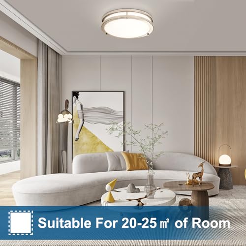 13 Inch LED Flush Mount Ceiling Light Fixture - 5CCT Brushed Nickel, Dimmable