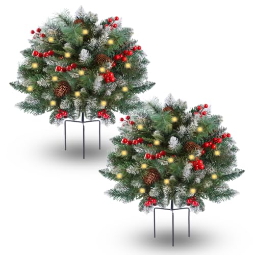 Drelmixo 2 Pack Artificial Christmas Urn Filler with Pre-Lit Warm White Lights