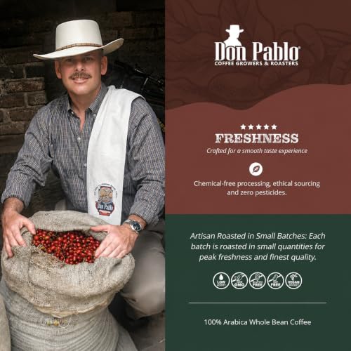 32 Ounce Medium-Dark Roast Whole Bean Coffee - Low Acidity - 2 lb Bag - Don Pablo Colombian Supremo